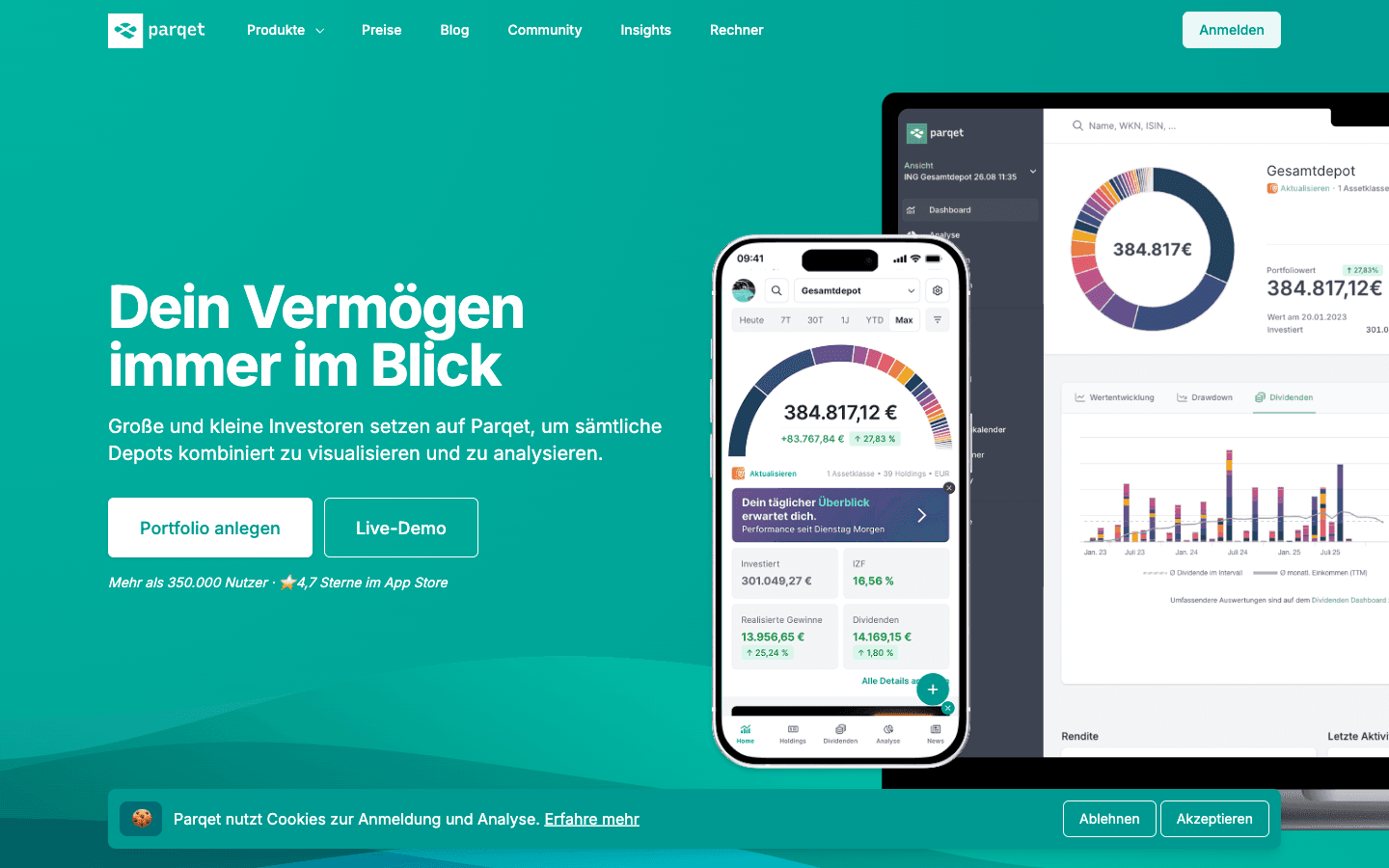 Parqet Portfolio Tracker Dashboard Übersicht