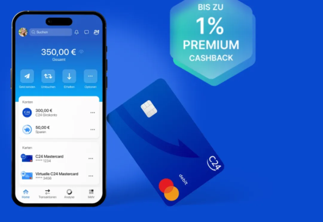 C24 Girokonto mit kostenloser C24 Mastercard und bis zu 1 % Premium-Cashback