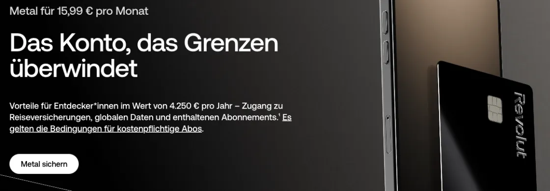 Revolut Metal, Premium-Konto mit Metallkarte und Reiseversicherung